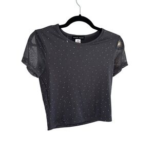 Perfectly Imperfect Charcoal Mesh Rhinestone Crop Top Style S271‎ M